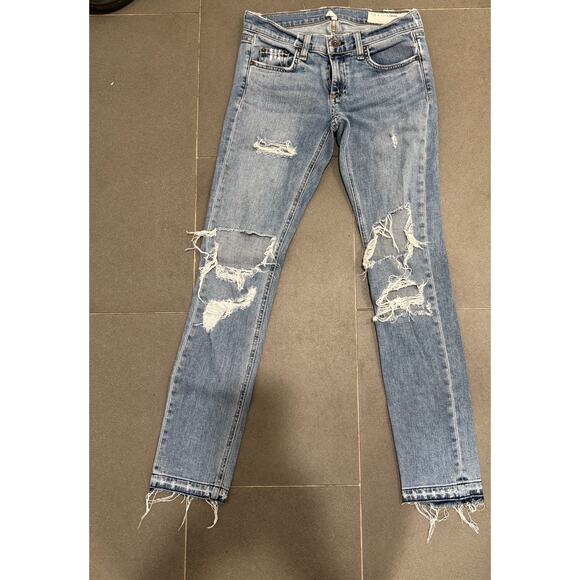 Rag & Bone Women's Denim Dre Kingston Holes Distressed Crop Jeans Size 24 $225 - Picture 1 of 5